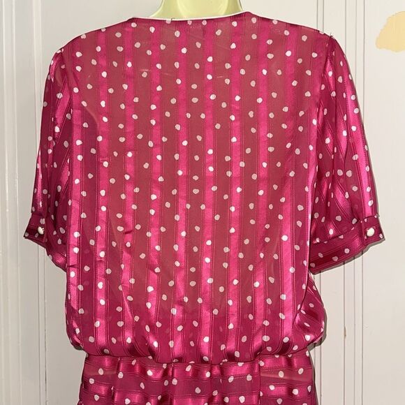 Vintage 80s Stuart Alan Bright Pink Short Sleeve Dress with White Polka Dots - Picture 9 of 10